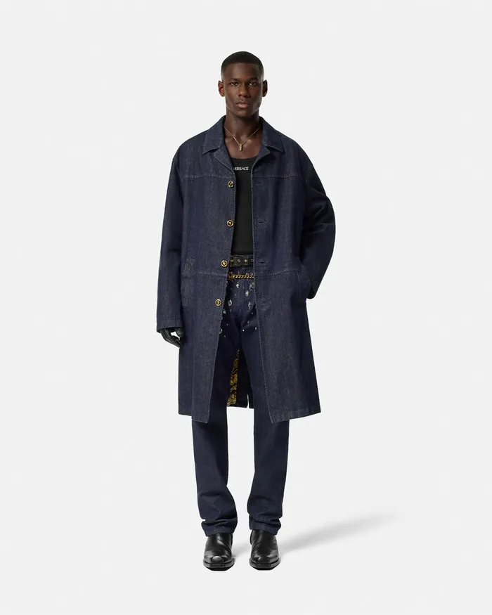 Jackets and Coats Men Versace Denim Coat Blue