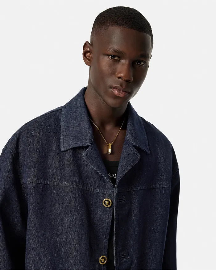 Jackets and Coats Men Versace Denim Coat Blue