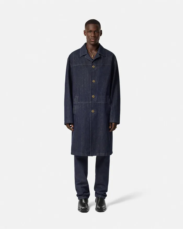 Jackets and Coats Men Versace Denim Coat Blue