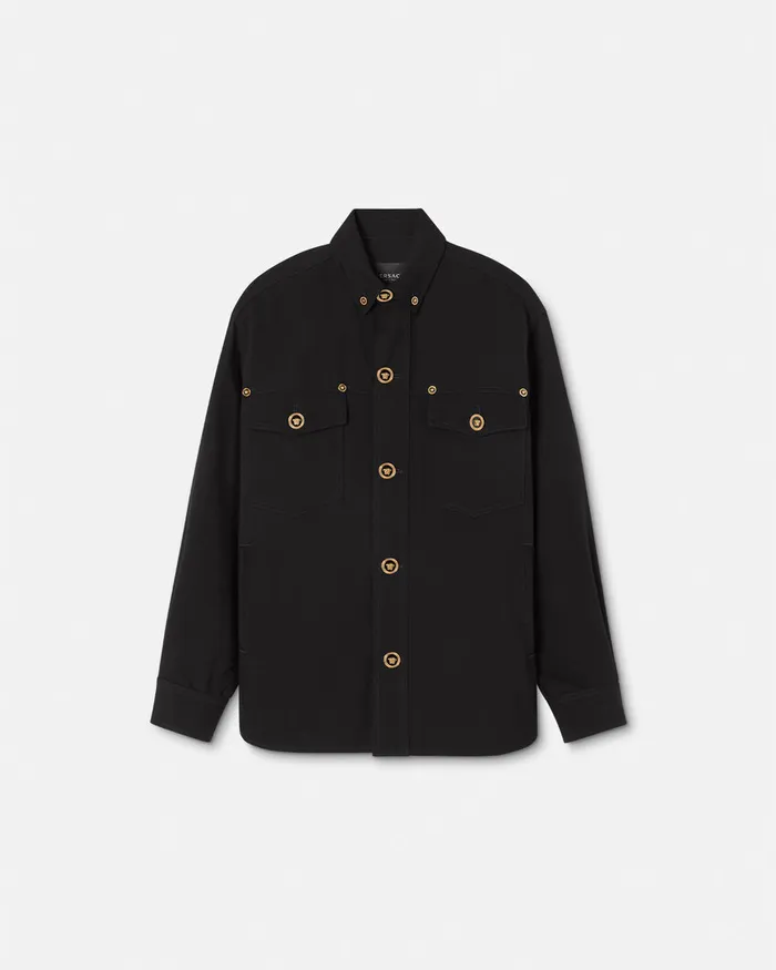 Jackets and Coats Men Versace Gabardine Wool Overshirt Black