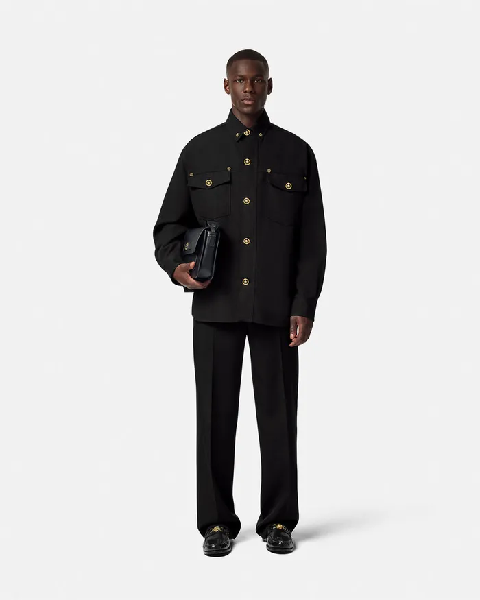 Jackets and Coats Men Versace Gabardine Wool Overshirt Black