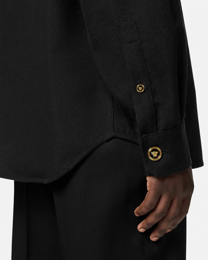 Jackets and Coats Men Versace Gabardine Wool Overshirt Black