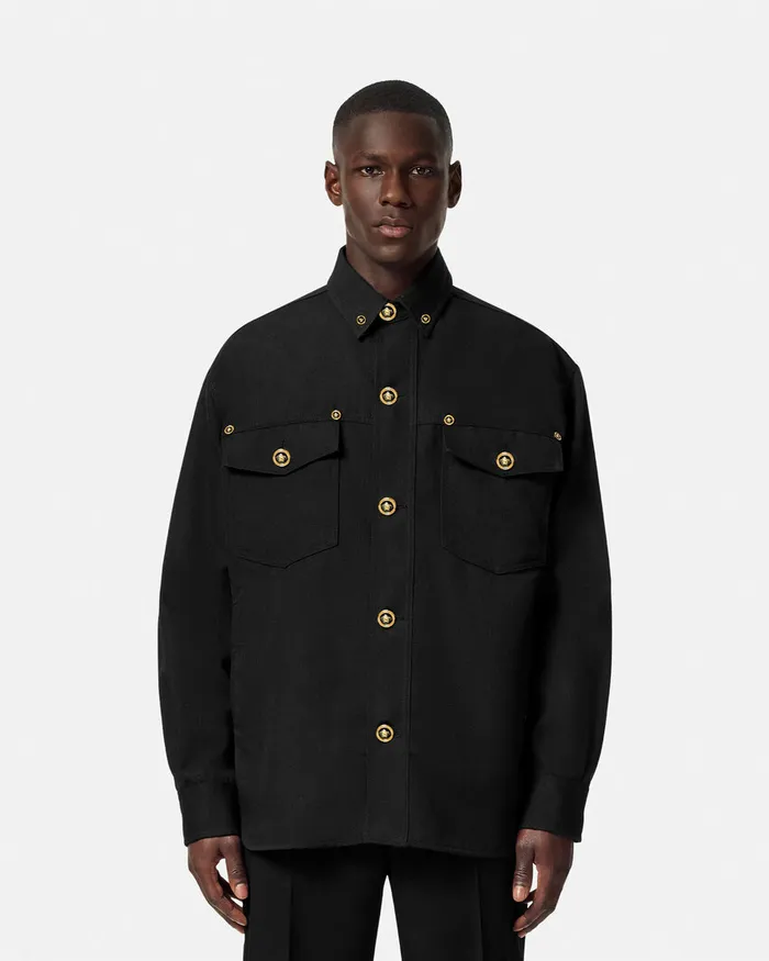 Jackets and Coats Men Versace Gabardine Wool Overshirt Black
