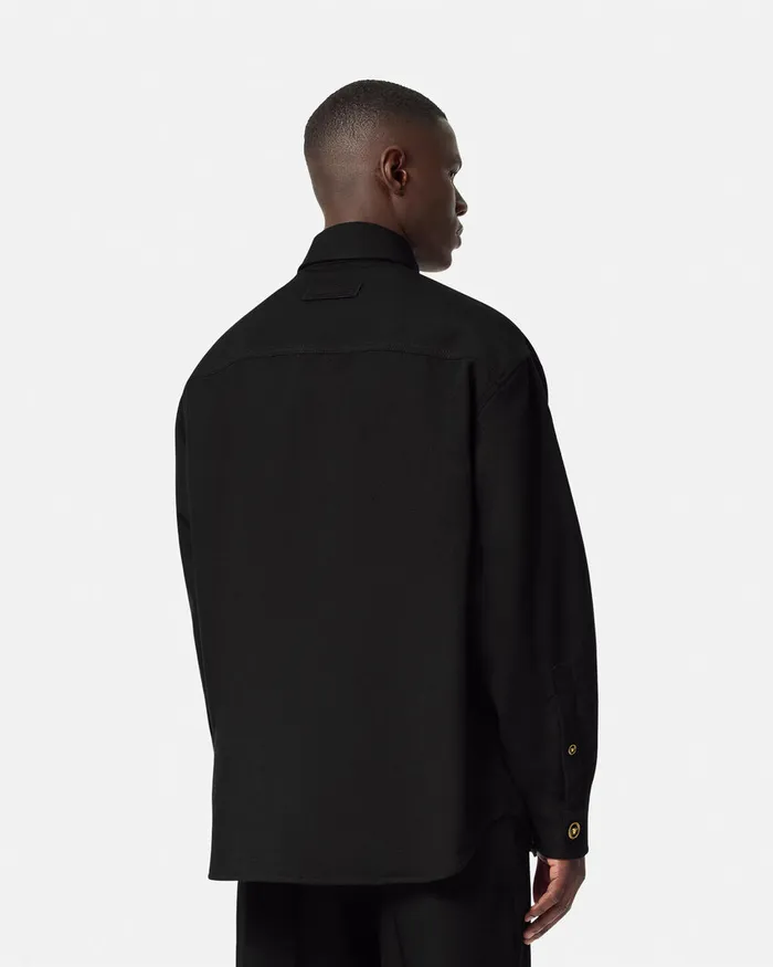 Jackets and Coats Men Versace Gabardine Wool Overshirt Black