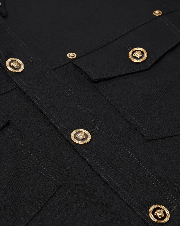 Jackets and Coats Men Versace Gabardine Wool Overshirt Black