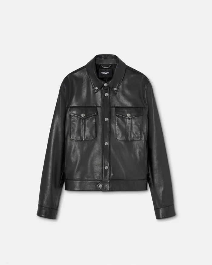 Jackets and Coats Men Versace Leather Blouson Jacket Black