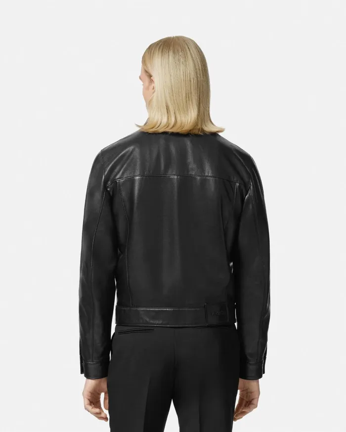 Jackets and Coats Men Versace Leather Blouson Jacket Black