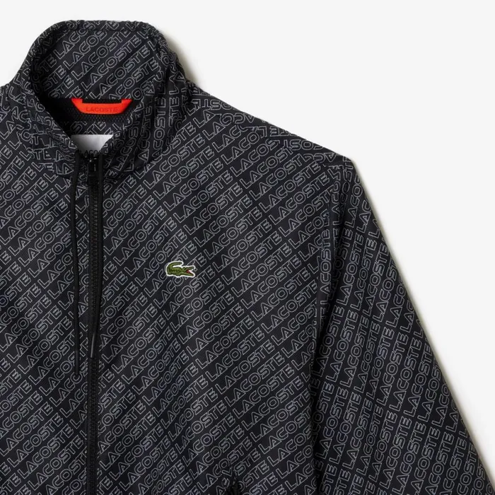 Jackets and Coats Women Lacoste Women039s HighNeck Zip Front Monogram Print Jacket Black 031