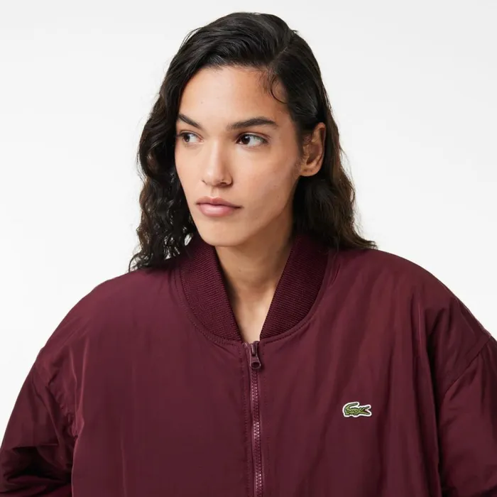 Jackets and Coats Women Lacoste Women039s Oversized Ribbed Cuff Bomber Jacket Bordeaux Ixz