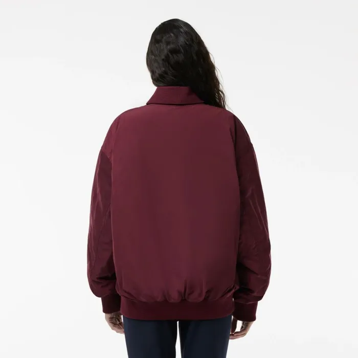 Jackets and Coats Women Lacoste Women039s Oversized Ribbed Cuff Bomber Jacket Bordeaux Ixz