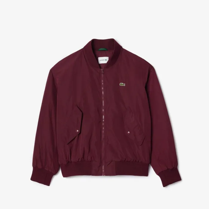 Jackets and Coats Women Lacoste Women039s Oversized Ribbed Cuff Bomber Jacket Bordeaux Ixz