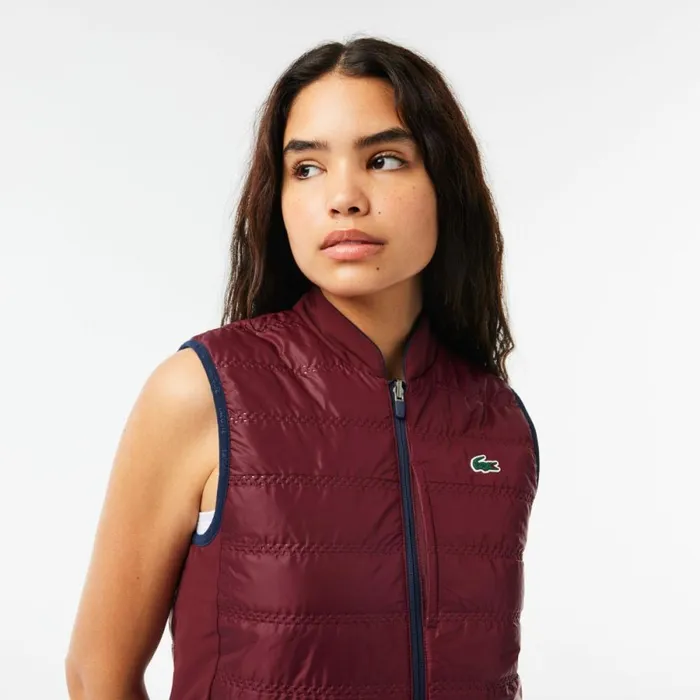 Jackets and Coats Women Lacoste Womens Reversible Golf Vest Navy Blue Bordeaux R1i