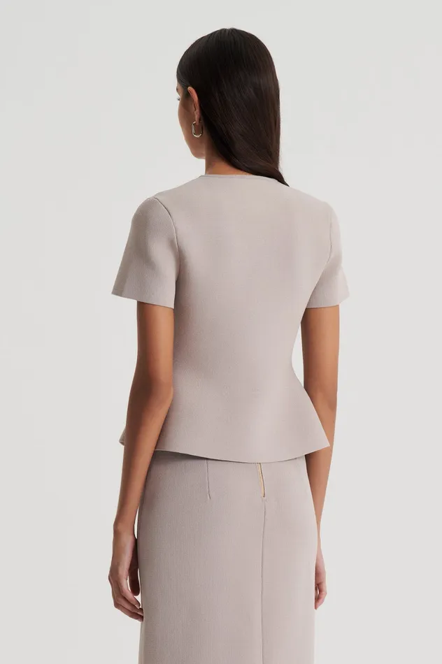 Jackets Women CREPE KNIT SHORT SLEEVE PEPLUM JACKET OYSTER Scanlan Theodore Jackets Women CREPE KNIT SHORT SLEEVE PEPLUM JACKET OYSTER Scanlan Theodore