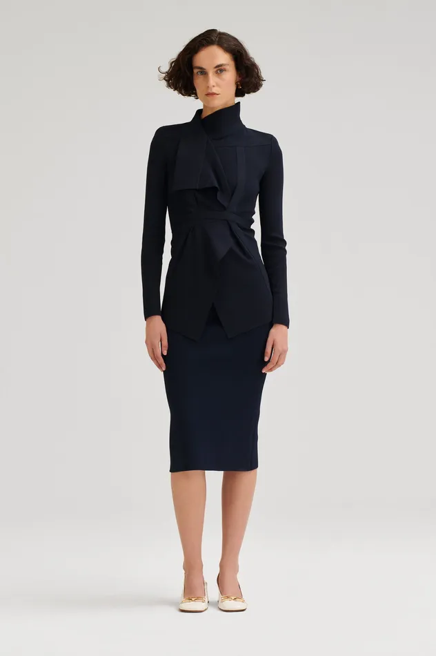 Jackets Women Scanlan Theodore CREPE KNIT DRAPE FRONT JACKET NAVY