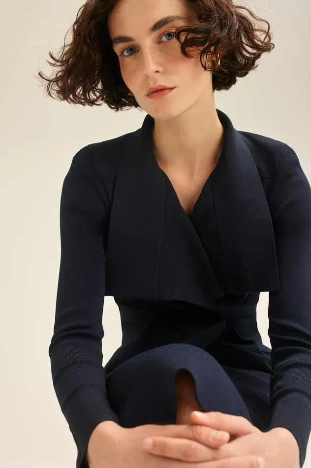 Jackets Women Scanlan Theodore CREPE KNIT DRAPE FRONT JACKET NAVY