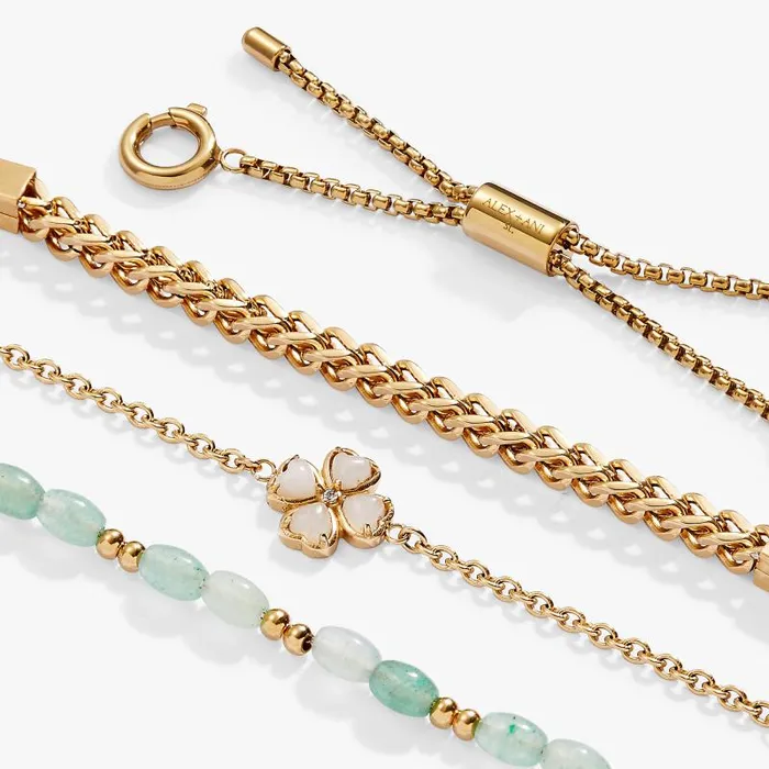 Jewelry Sets Women Alex And Ani FourLeaf Clover Stranded Bracelet Set Stainless Steel Gold