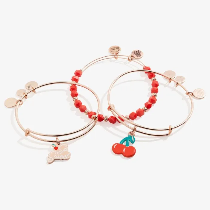Jewelry Sets Women Alex And Ani So Sweet039 Cherry Charm Bangles Set Of 3 Shiny Rose Gold