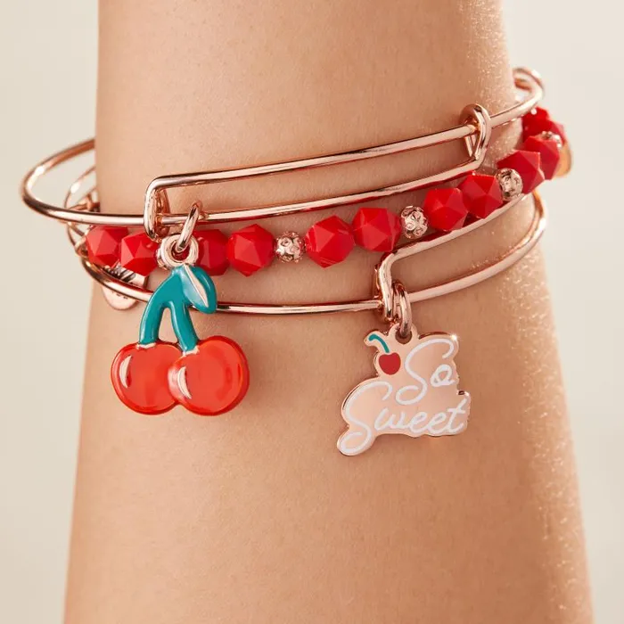 Jewelry Sets Women Alex And Ani So Sweet039 Cherry Charm Bangles Set Of 3 Shiny Rose Gold