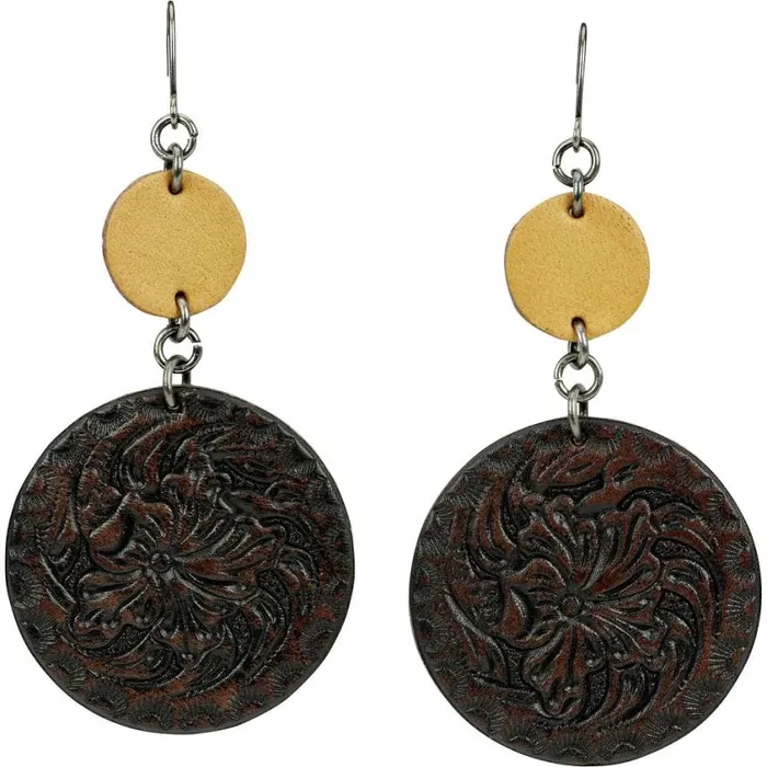 Jewelry Women Justin Boots Leather Disc Earrings Black