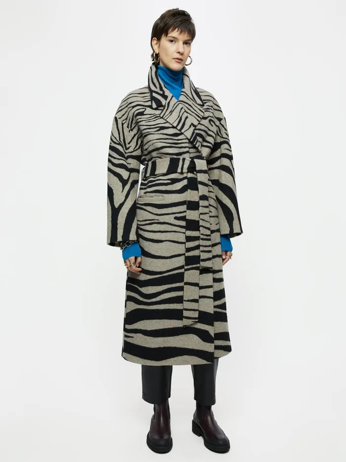 Jigsaw Coats Women Zebra Print Wrap Coat Black