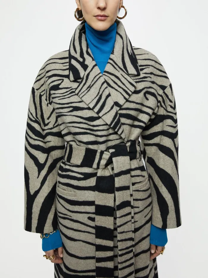 Jigsaw Coats Women Zebra Print Wrap Coat Black