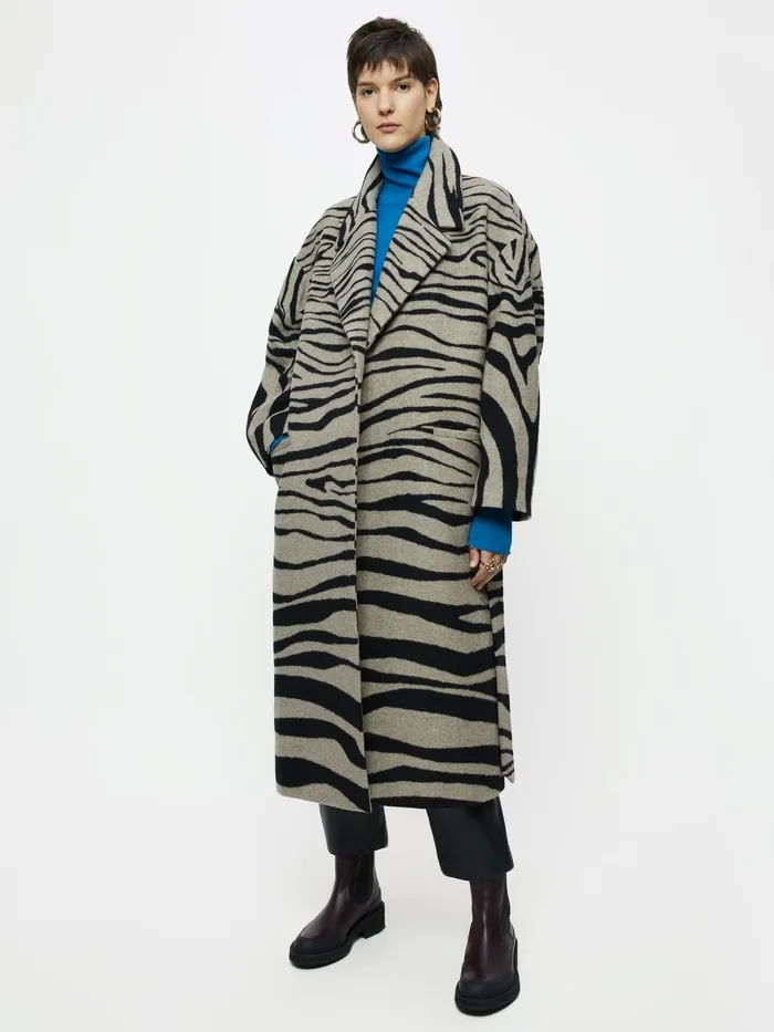 Jigsaw Coats Women Zebra Print Wrap Coat Black