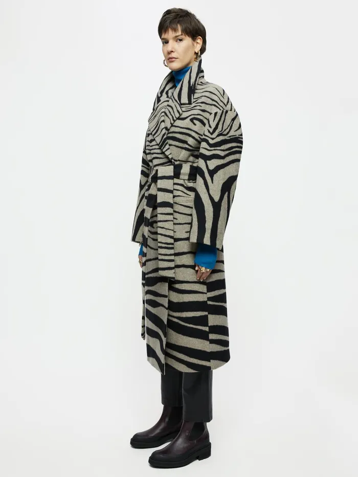 Jigsaw Coats Women Zebra Print Wrap Coat Black