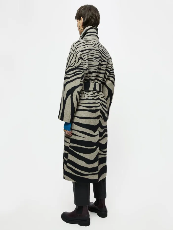 Jigsaw Coats Women Zebra Print Wrap Coat Black