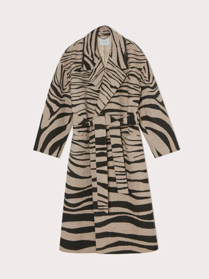 Jigsaw Coats Women Zebra Print Wrap Coat Black