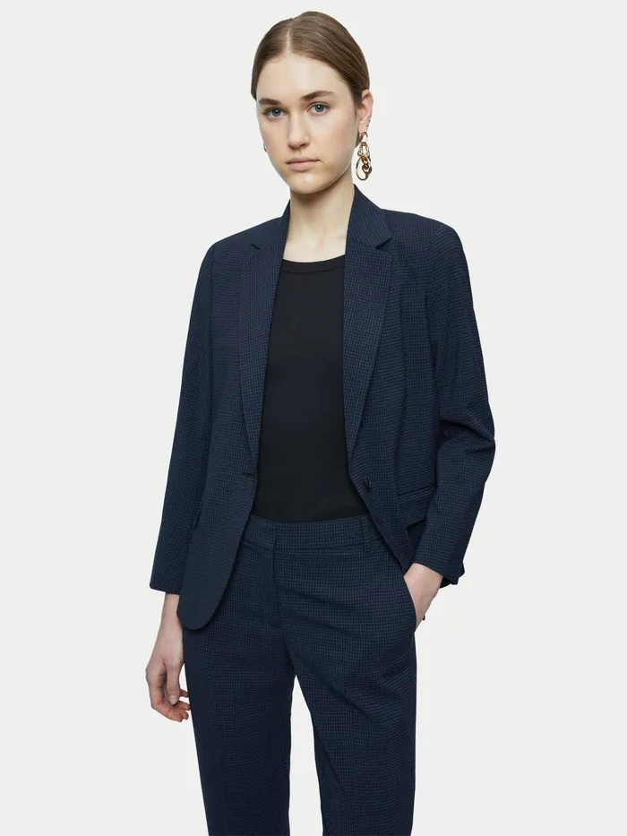Jigsaw Jackets Women Brook Short Gingham Blazer Blue