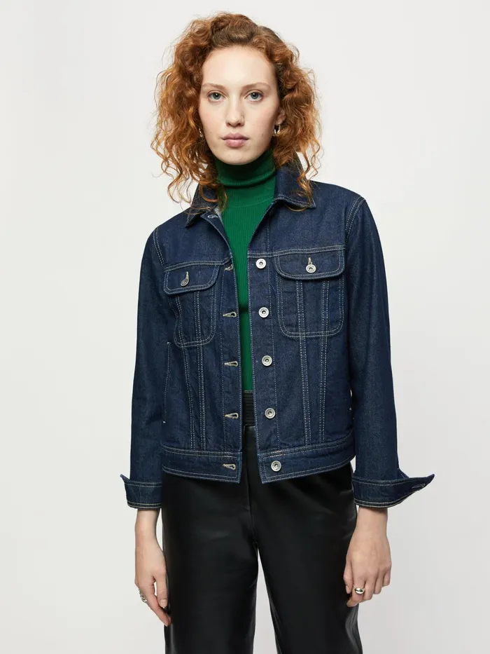 Jigsaw Jackets Women Denim Trucker Jacket Blue