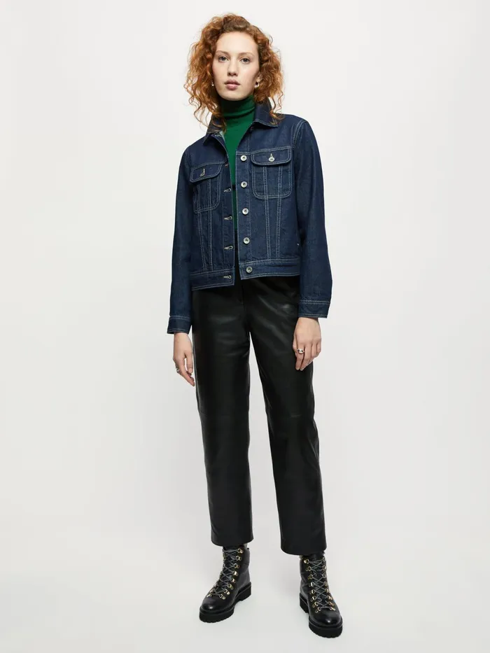 Jigsaw Jackets Women Denim Trucker Jacket Blue