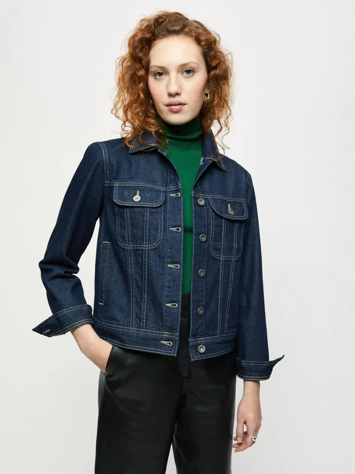 Jigsaw Jackets Women Denim Trucker Jacket Blue