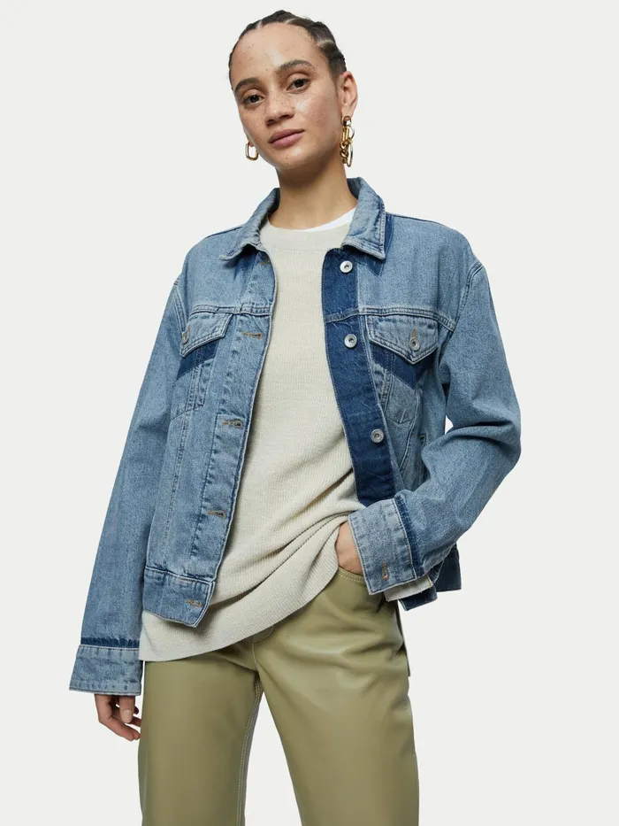 Jigsaw Jackets Women Faded Edge Denim Jacket Blue