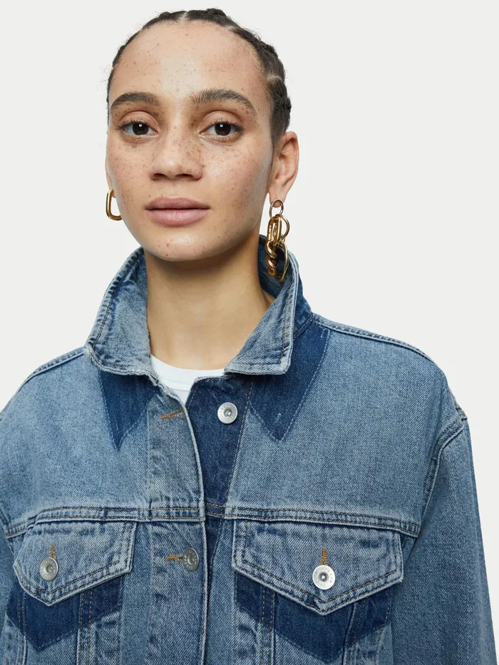Jigsaw Jackets Women Faded Edge Denim Jacket Blue