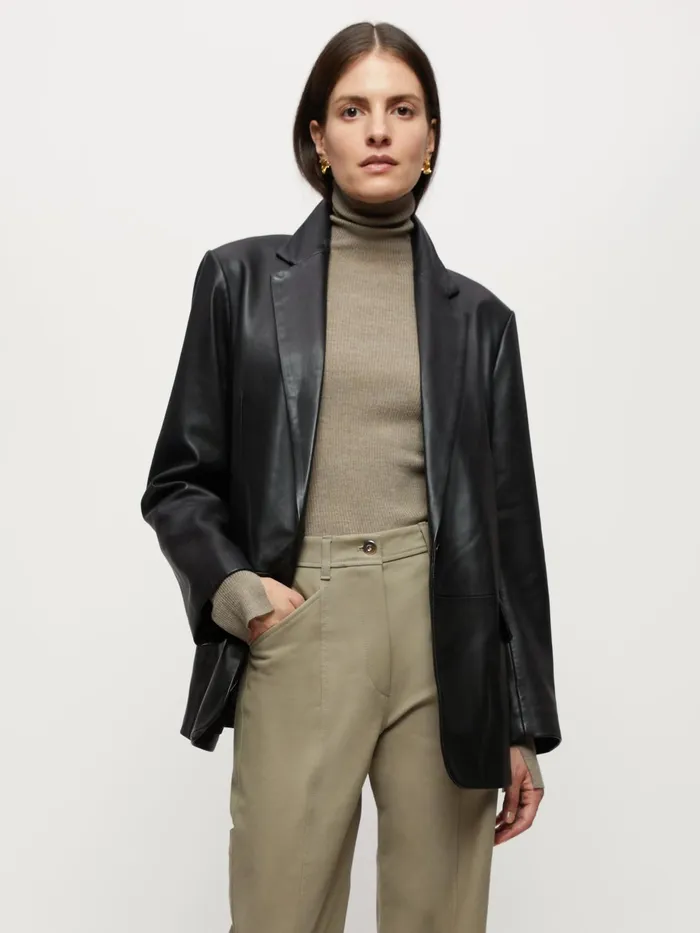 Jigsaw Jackets Women Oversized Leather Blazer Black