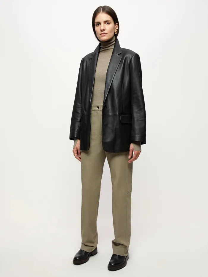 Jigsaw Jackets Women Oversized Leather Blazer Black
