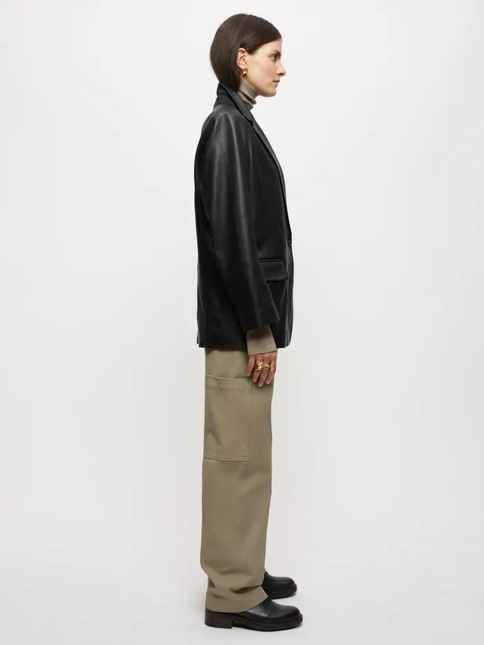 Jigsaw Jackets Women Oversized Leather Blazer Black