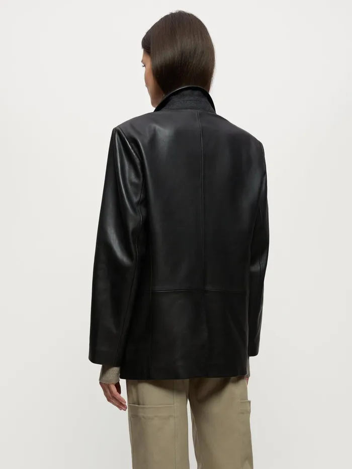 Jigsaw Jackets Women Oversized Leather Blazer Black