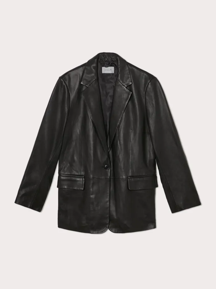 Jigsaw Jackets Women Oversized Leather Blazer Black