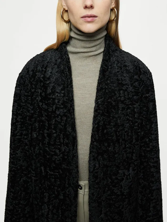 Jigsaw Jackets Women Teddy Cocoon Coat Black