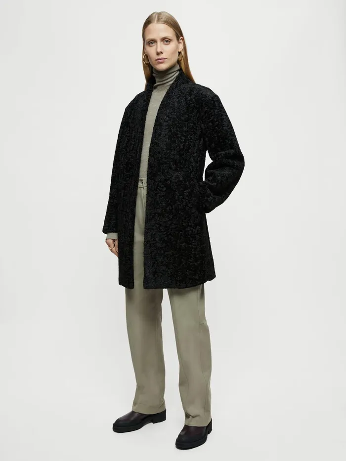 Jigsaw Jackets Women Teddy Cocoon Coat Black