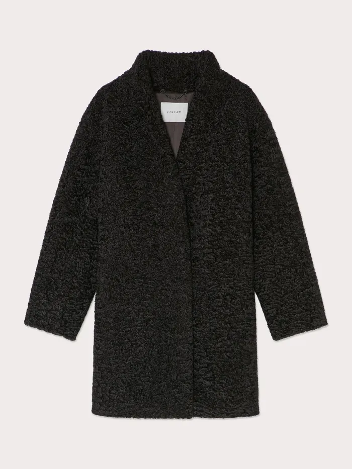 Jigsaw Jackets Women Teddy Cocoon Coat Black