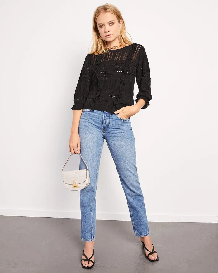 Jigsaw Knitwear and Cashmere Women Lace Frill Knit Jumper Black