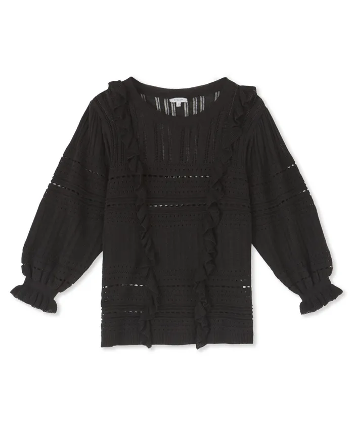 Jigsaw Knitwear and Cashmere Women Lace Frill Knit Jumper Black