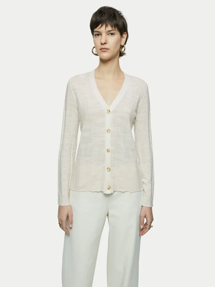 Jigsaw Knitwear and Cashmere Women Linen Cotton V Neck Cardigan Cream