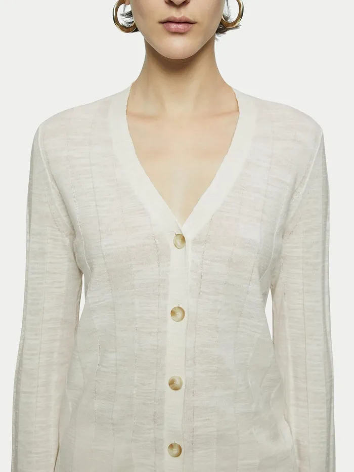 Jigsaw Knitwear and Cashmere Women Linen Cotton V Neck Cardigan Cream