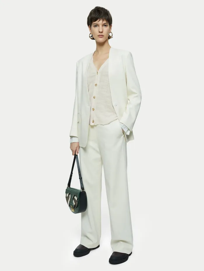 Jigsaw Knitwear and Cashmere Women Linen Cotton V Neck Cardigan Cream