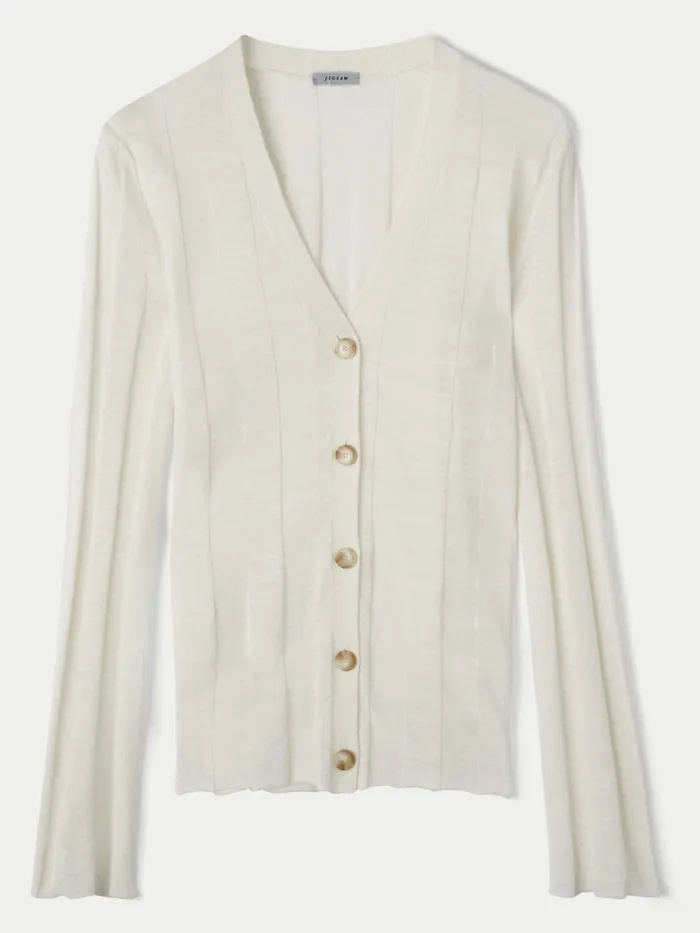 Jigsaw Knitwear and Cashmere Women Linen Cotton V Neck Cardigan Cream
