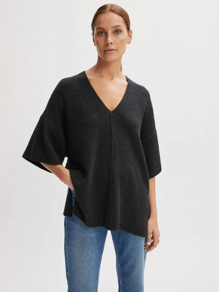 Jigsaw Knitwear and Cashmere Women Merino Cashmere V Neck Tunic Grey